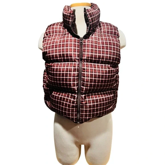 Madewell Cropped Puffer Vest in Plaid Size Medium